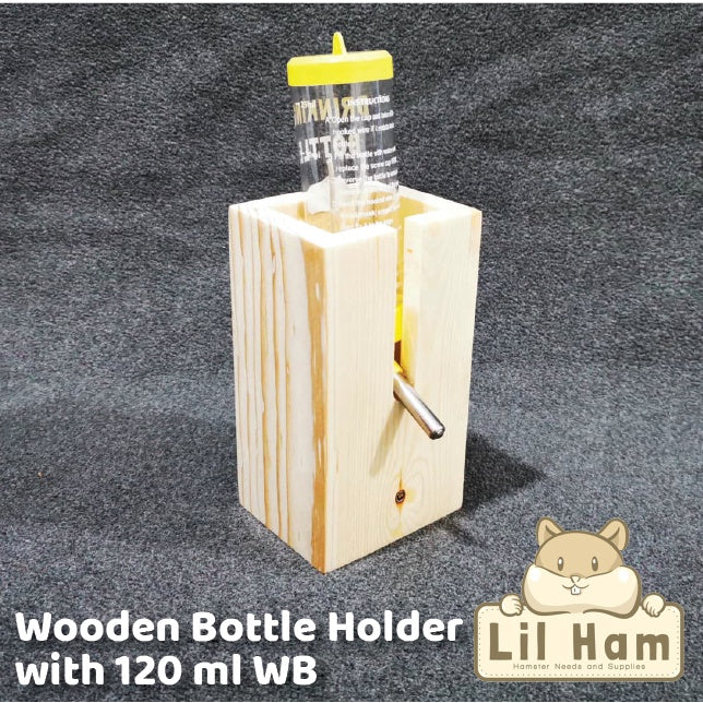LittleHam Wooden Drinking Water Bottle Holder for Small Pet by Little Ham Hamster Supplies