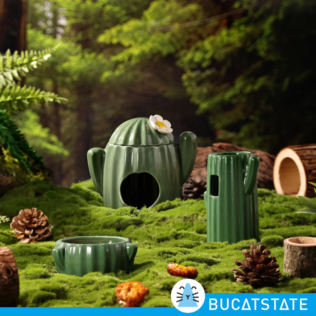 BUCATSTATE Cactus Ceramic Water Bottle Drinking Stand for Small Animals Pet and Hamster
