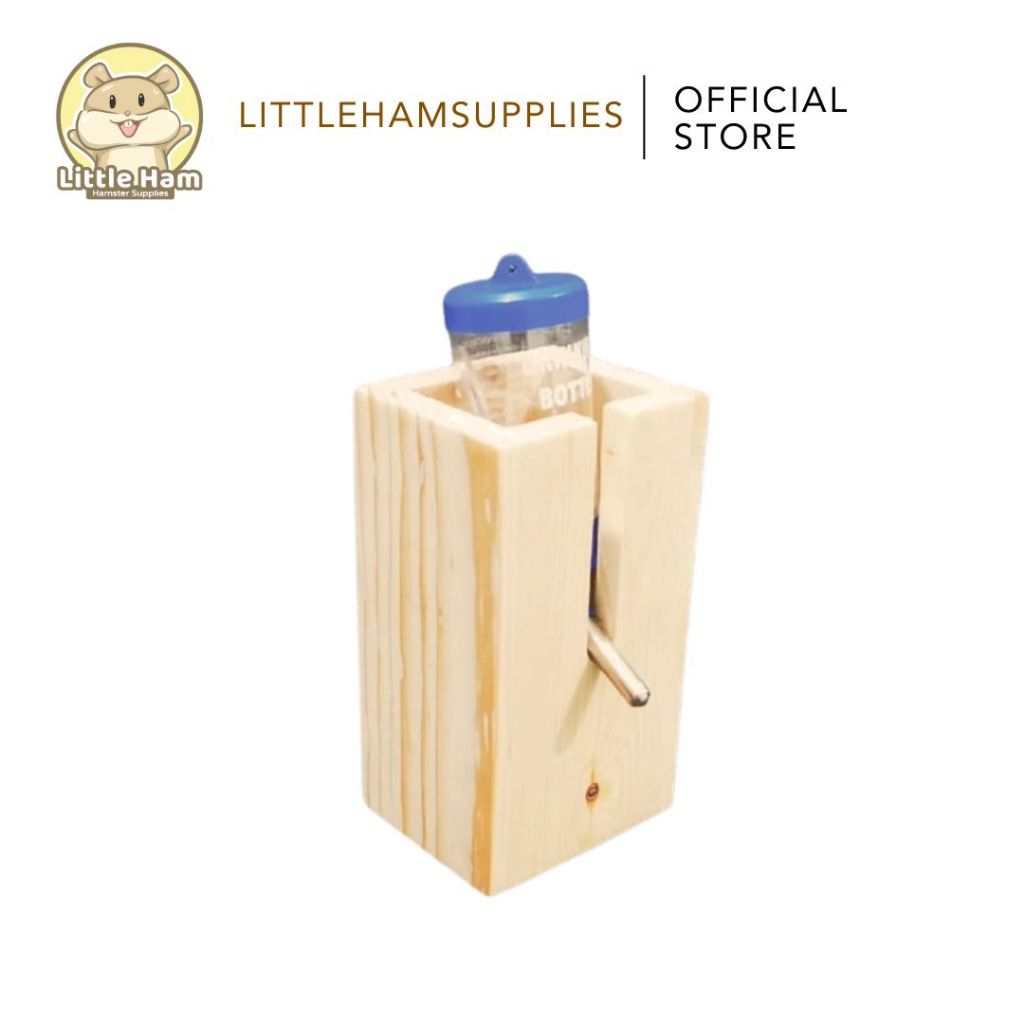 LittleHam Wooden Drinking Water Bottle Holder for Small Pet by Little Ham Hamster Supplies