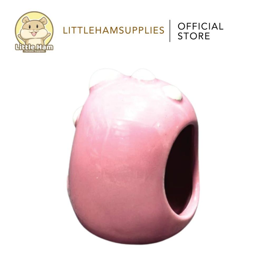 Small Ceramic Hamster Hideout for Dwarf Hamsters Dino design Pink / Blue
