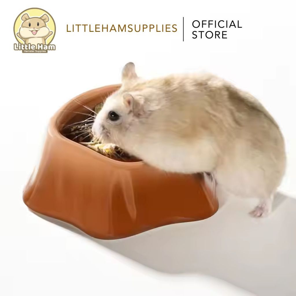 Bucatstate Brown Log Ceramic Food Dish Feeding Bowl Hamster Dwarf Syrian & Small Rodent Pets