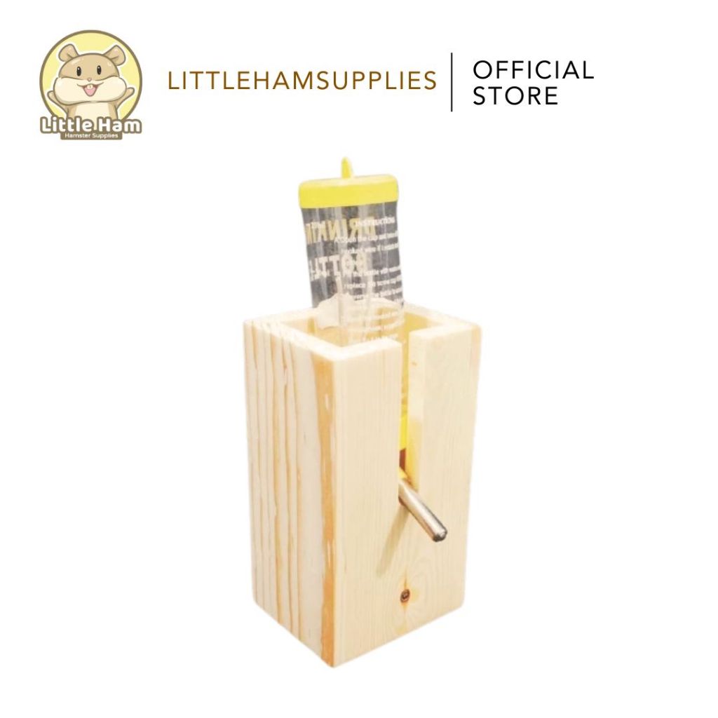 LittleHam Wooden Drinking Water Bottle Holder for Small Pet by Little Ham Hamster Supplies