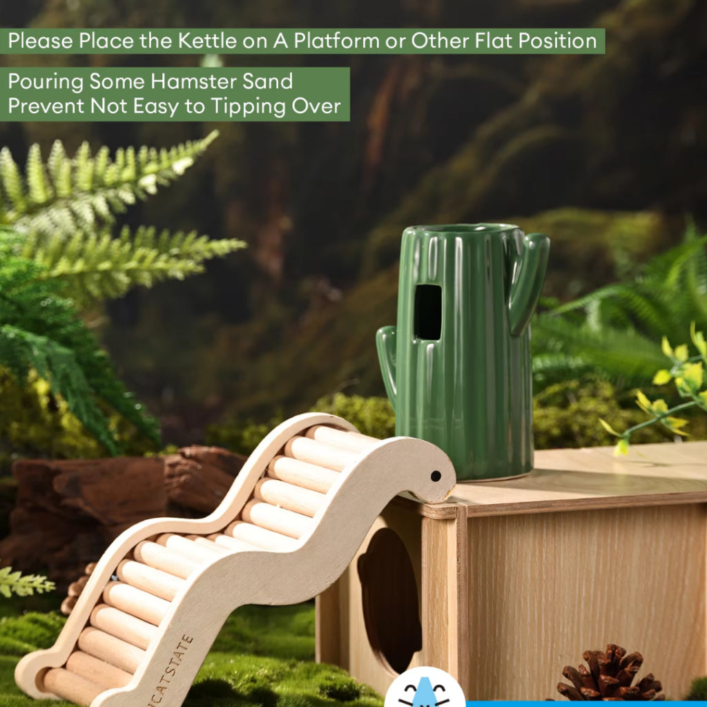BUCATSTATE Cactus Ceramic Water Bottle Drinking Stand for Small Animals Pet and Hamster
