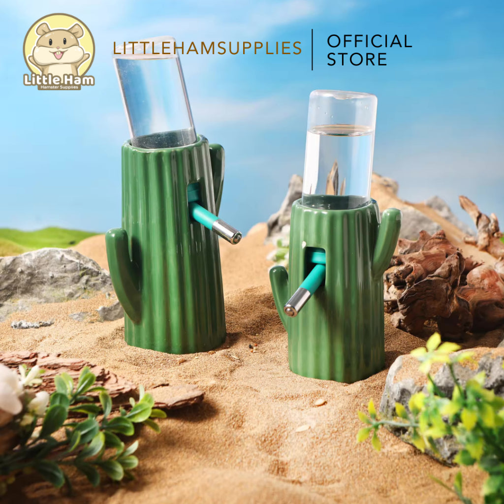 BUCATSTATE Cactus Ceramic Water Bottle Drinking Stand for Small Animals Pet and Hamster