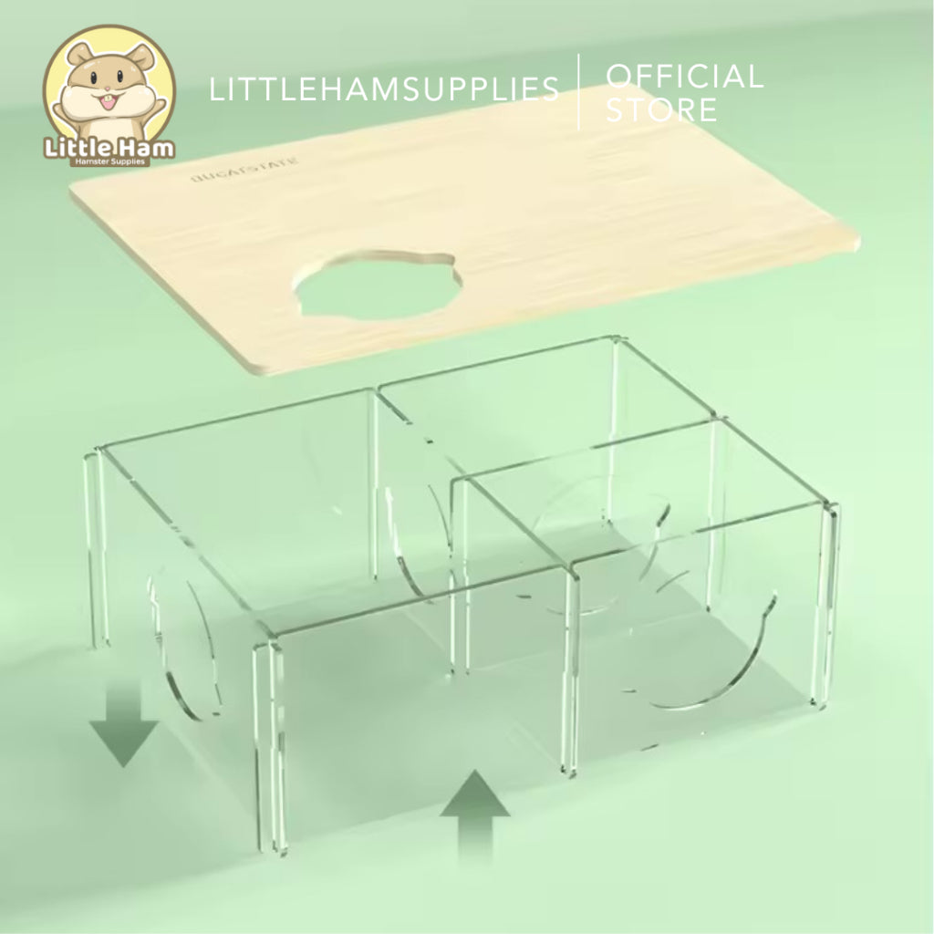 BUCATSTATE Custom 3 Chamber Wood and Arylic Hamster Nest House for Small Animals