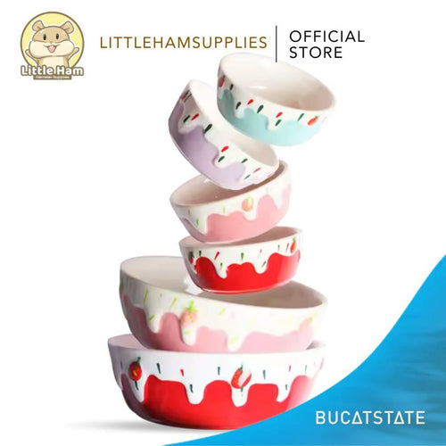 Bucatstate Ceramic Food Dish Feeding Bowl Hamster Dwarf Syrian Gerbils Mice & Small Pet Pink Blue