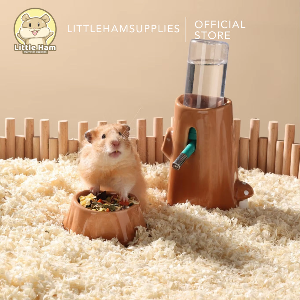 BUCATSTATE Pet Supplies Tree Bark Design Ceramic Leakproof Hamster Drinking Stand for Small Animals