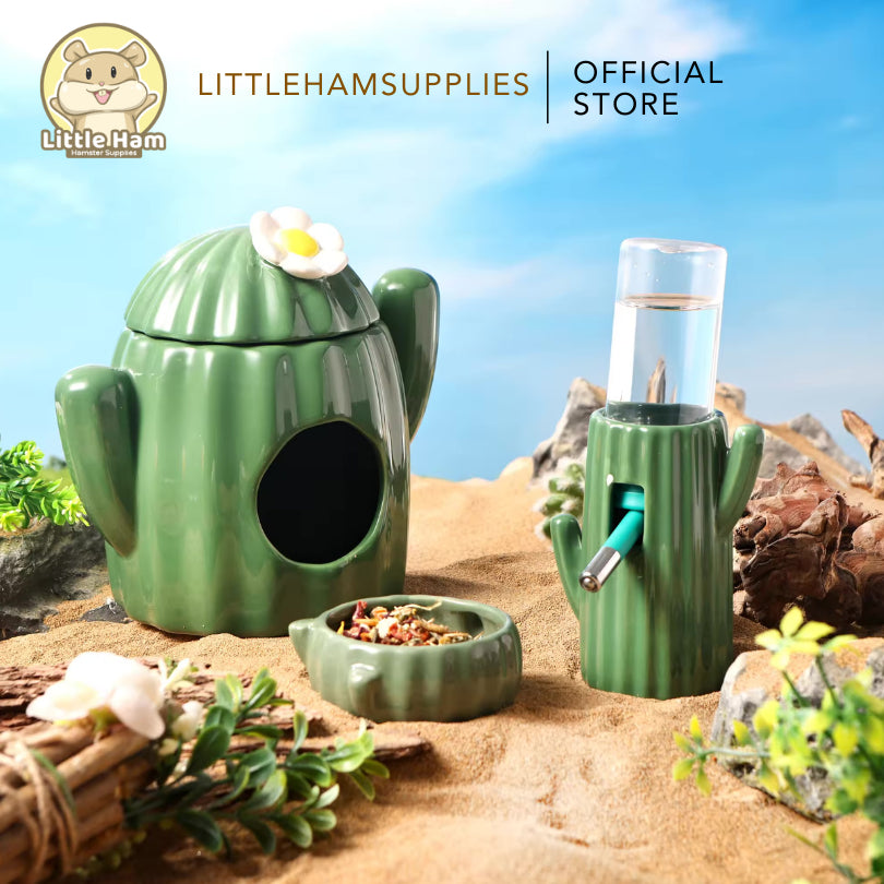 BUCATSTATE Cactus Shape  Ceramic Hamster Summer Hideout for Small Animals