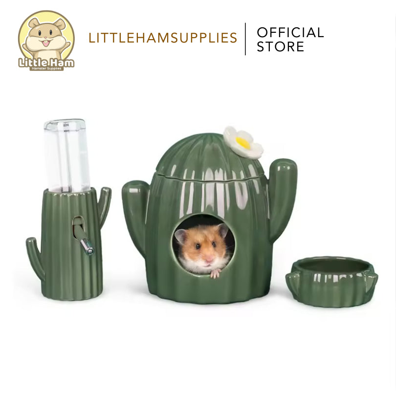 BUCATSTATE Cactus Shape  Ceramic Hamster Summer Hideout for Small Animals