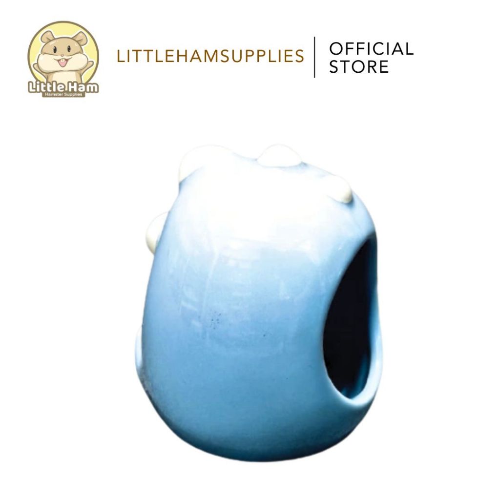 Small Ceramic Hamster Hideout for Dwarf Hamsters Dino design Pink / Blue