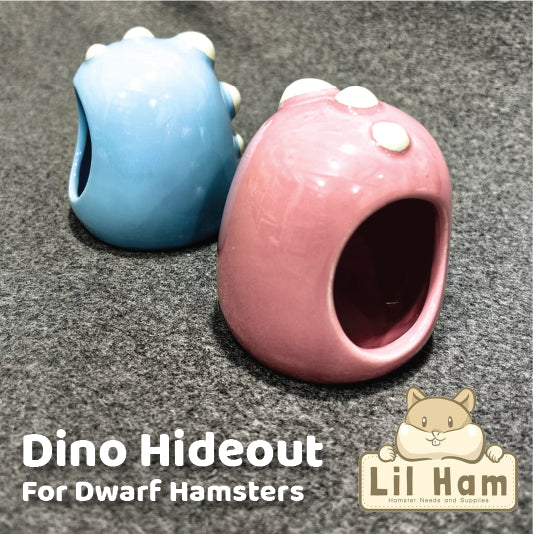 Small Ceramic Hamster Hideout for Dwarf Hamsters Dino design Pink / Blue