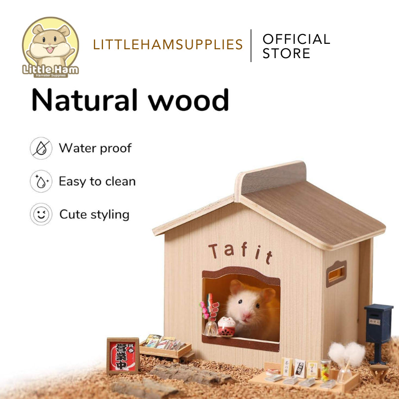 TAFIT Wooden House Hamster Hideout for Small Pets Small / Large Design