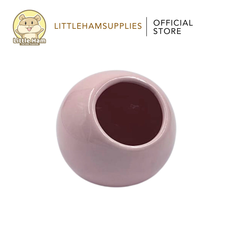 Ceramic Hideout for Small Pets Round Pink Design 9cm x 9cm x 9cm [LIMITED]