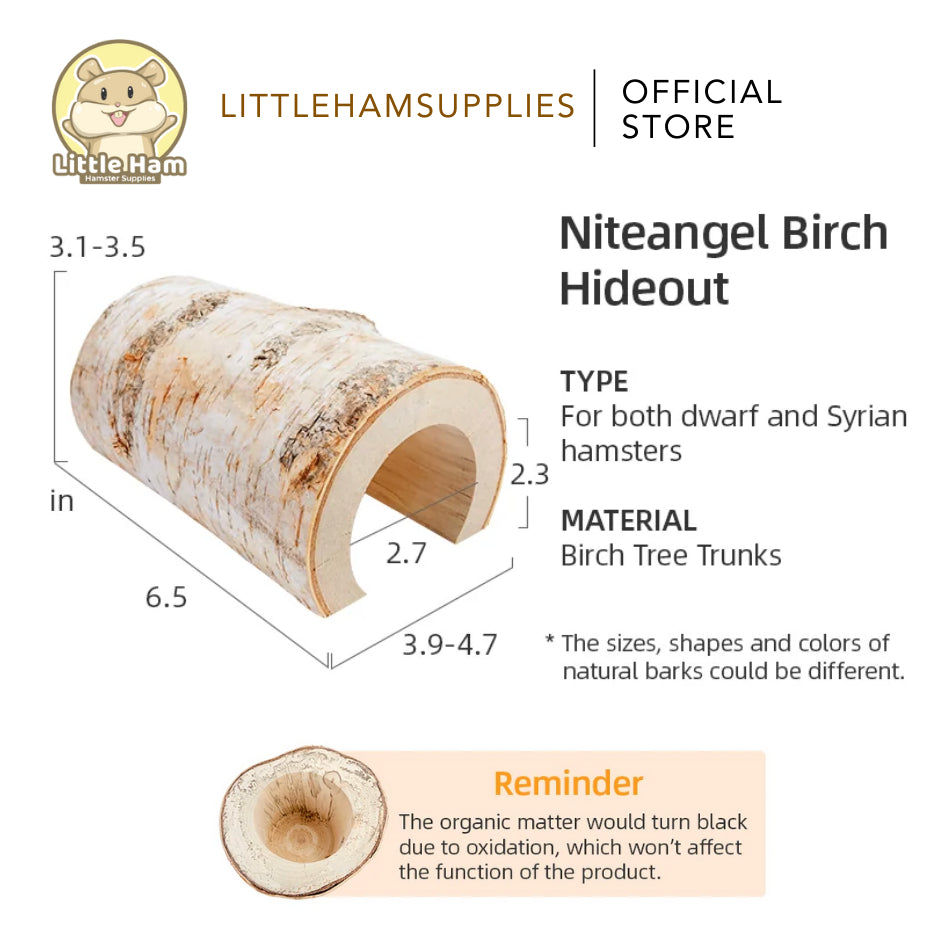 Niteangel Natural Birch Tree Log Cave Hideout for small pets Small