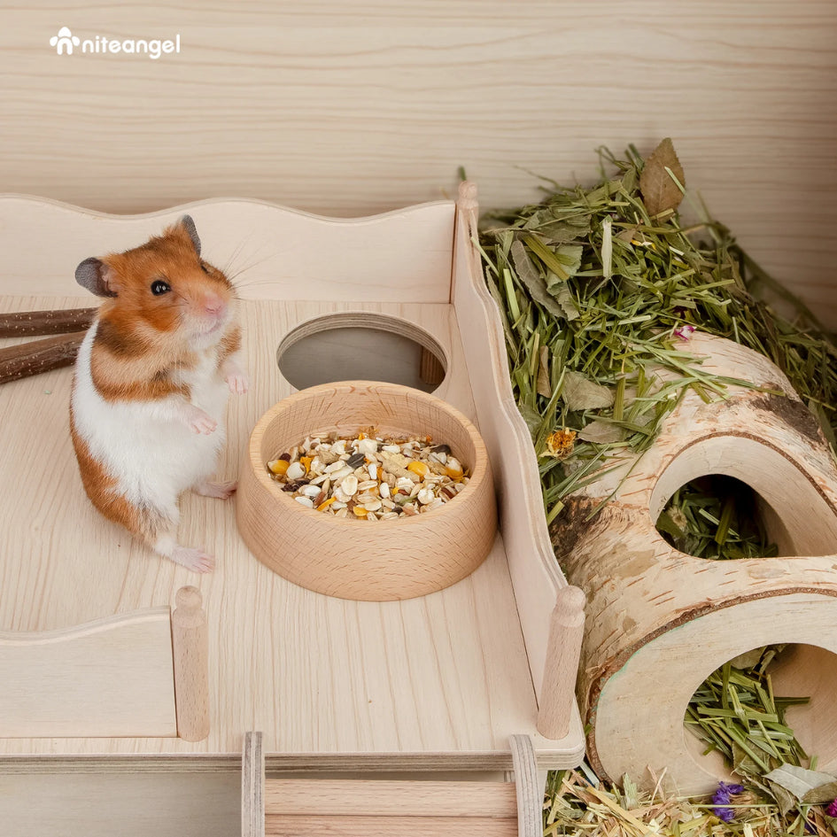 Niteangel High Quality Wood Food Dish Feeding Bowl Hamster Gerbils Mice & Small Rodent Pet