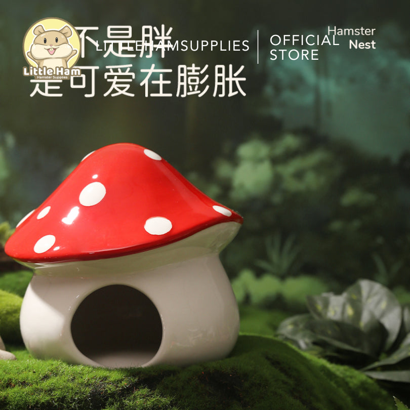 Tafit Red Mushroom Ceramic Hideout for small pets