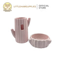Bucatstate Pink Cactus Set Ceramic Food Dish Feeding Bowl & Water Bottle Holder Hamster & Small Pets
