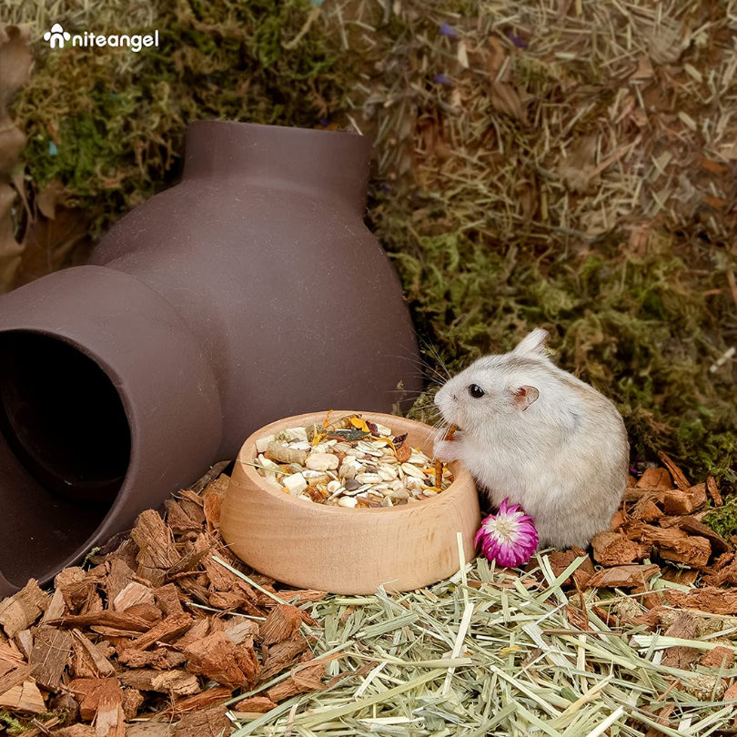 Niteangel High Quality Wood Food Dish Feeding Bowl Hamster Gerbils Mice & Small Rodent Pet