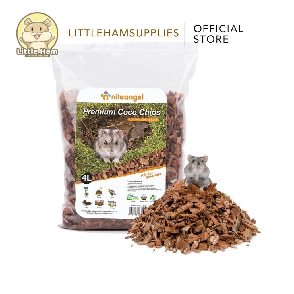 Niteangel 4L Coco Coir Chunk Chips Dry Digging Burrowing Substrate Bedding Hamster & Small Pets