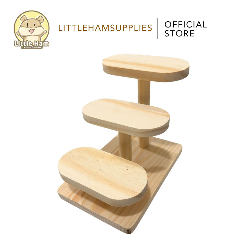 Natural Wooden 3-Step Ladder for Hamsters & Small Pets