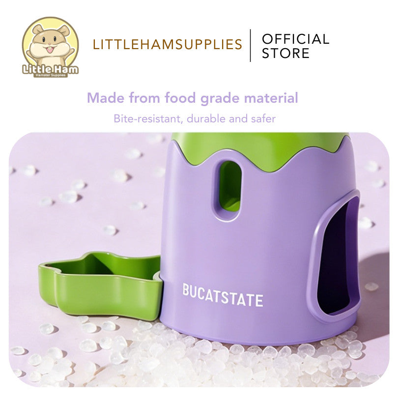 Bucatstate Eggplant Multi-Functional Water Bottle Holder with Hideout & Food Dish for Hamsters & Small Pets