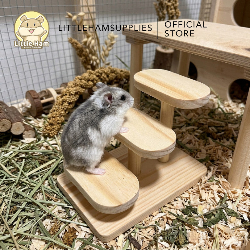 Natural Wooden 3-Step Ladder for Hamsters & Small Pets