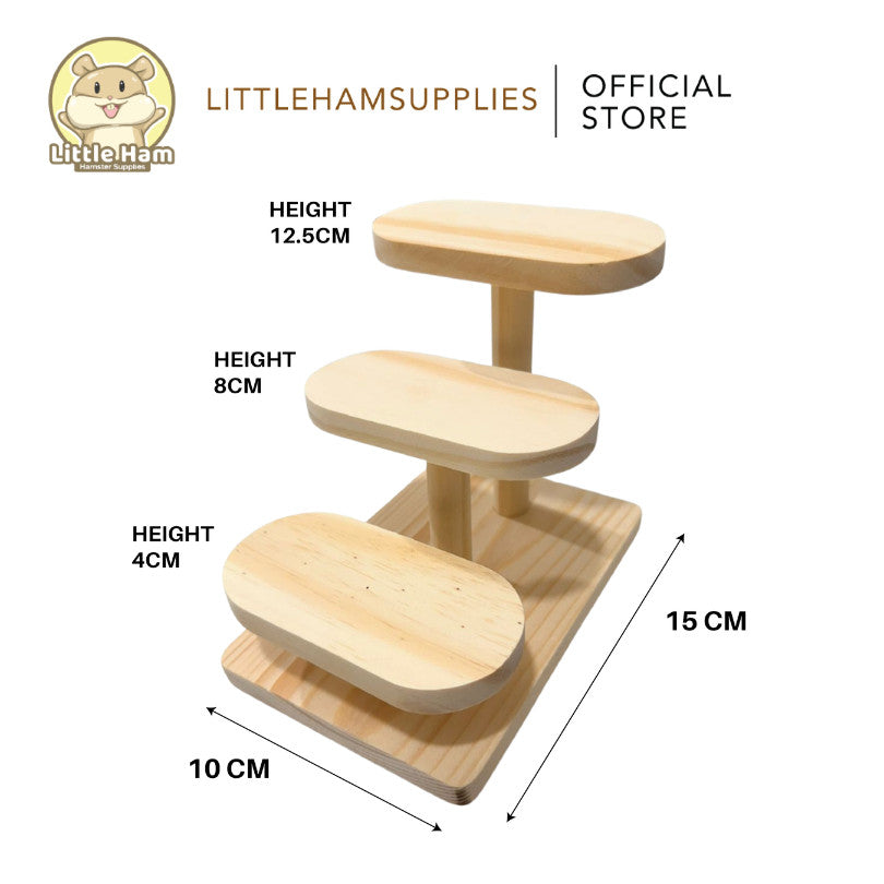 Natural Wooden 3-Step Ladder for Hamsters & Small Pets