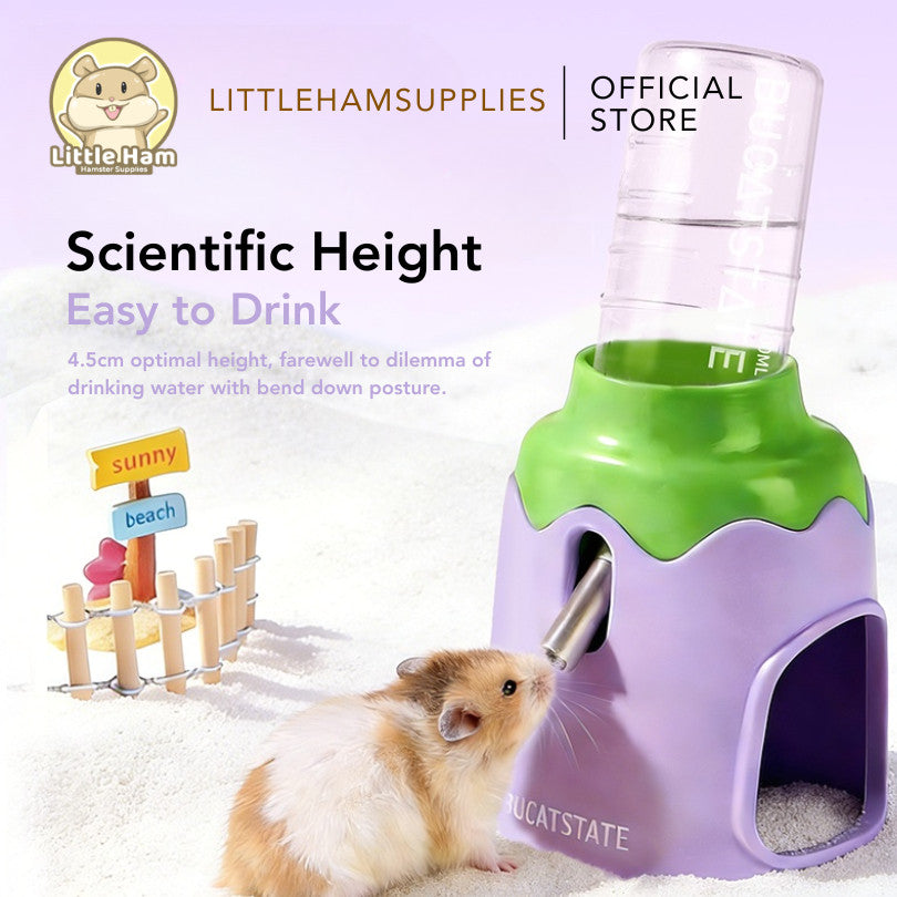 Bucatstate Eggplant Multi-Functional Water Bottle Holder with Hideout & Food Dish for Hamsters & Small Pets