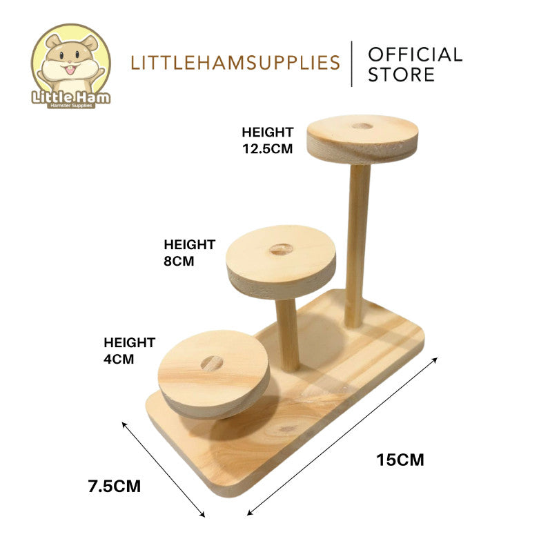 Natural Wooden 3-Step Ladder for Hamsters & Small Pets